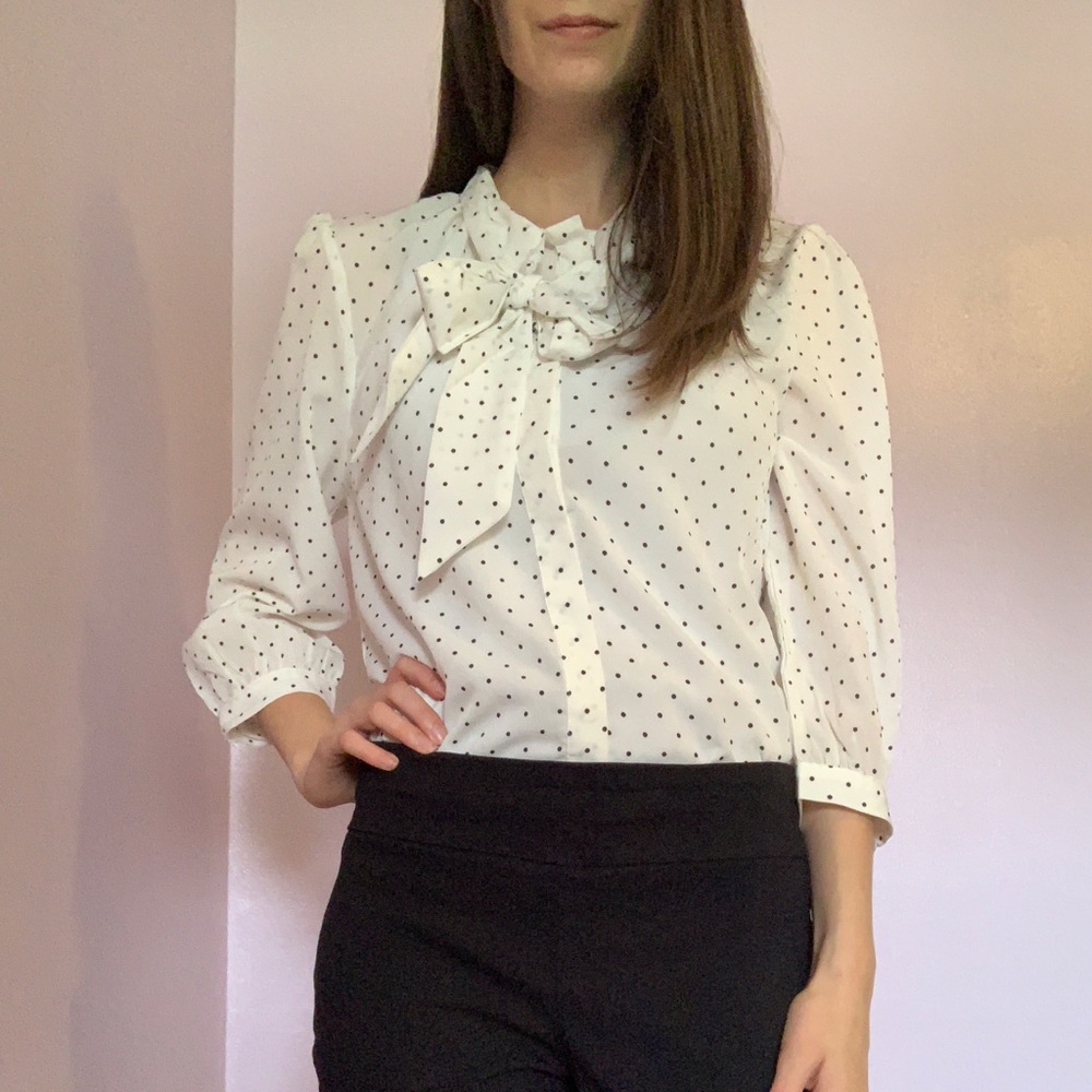 Polka Dot Collar Bow Blouse